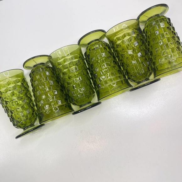 Vintage MCM Indiana Glass Co. Cubist Tumblers Avacado Green set of 6 - Picture 6 of 10